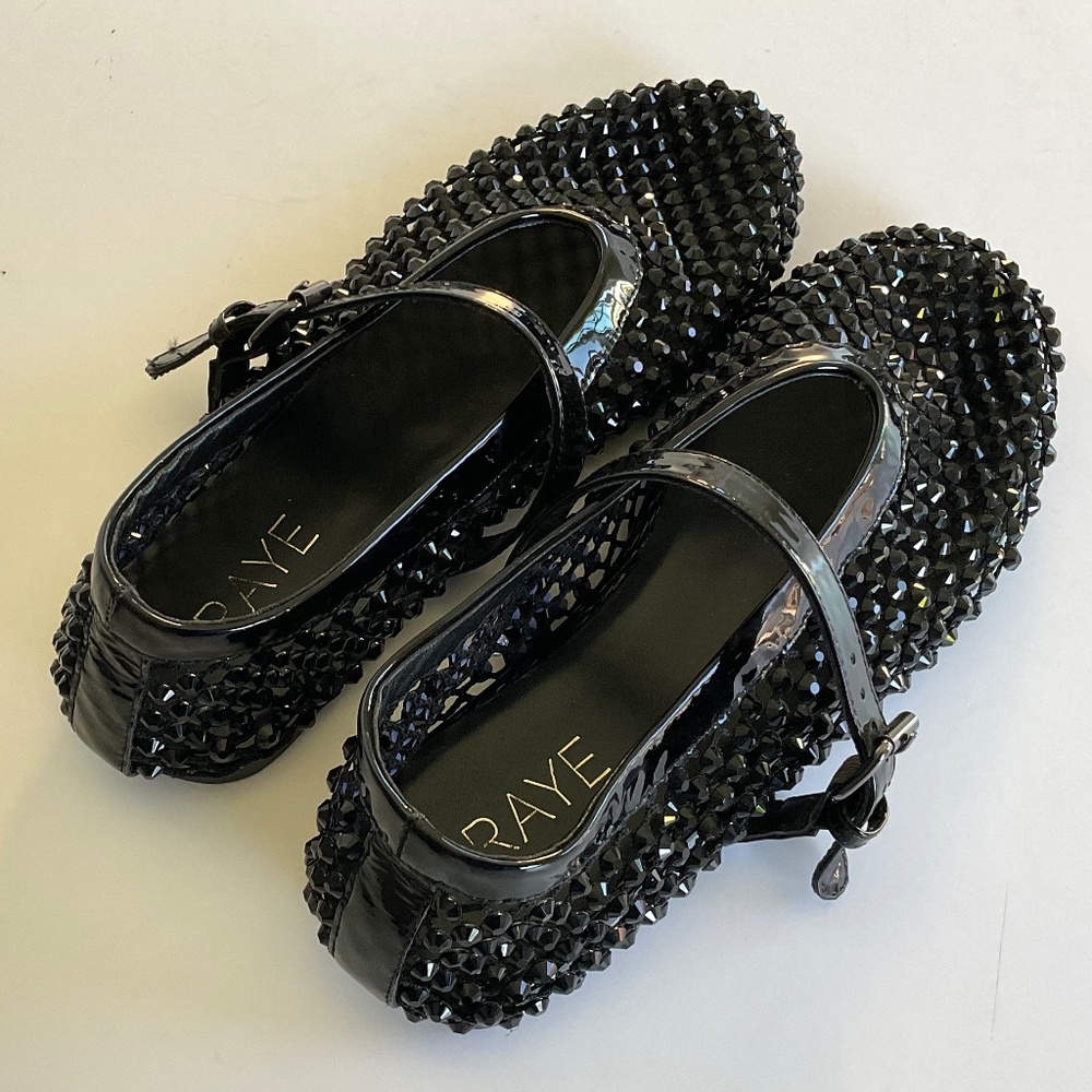 RAYE Noam Flat Mary Jane Crystal Embellished Black Size 7 LIKE NEW - Picture 9 of 12